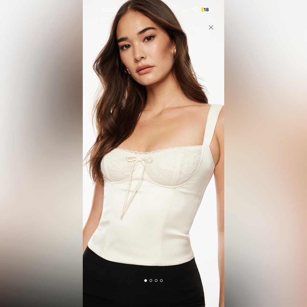 Dynamite Ivory Lace-Top Satin Bustier Top